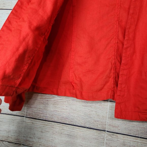 Tahari Womens S 100% Linen Open Front Career Casual Blazer Pockets Redish Orange - Picture 5 of 15